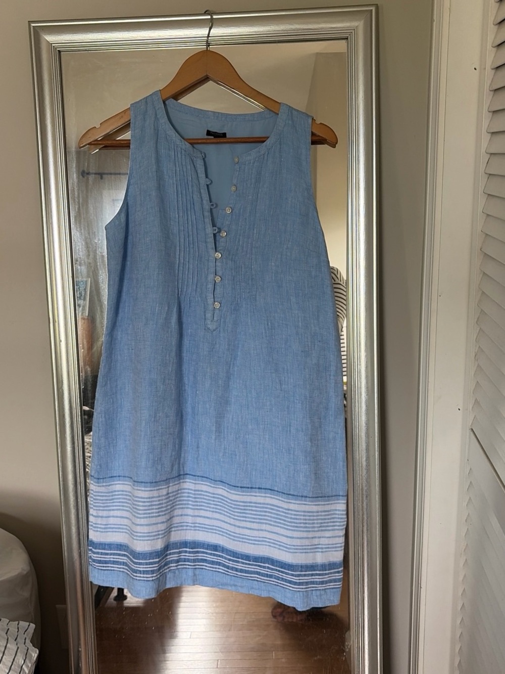 Talbots Light Blue Sleeveless Linen Tunic with Striped Hem